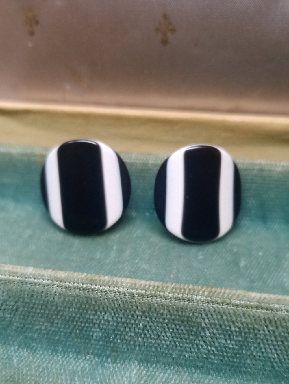 Vintage Lucite Black and White Striped Round Earrings